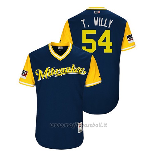 Maglia Baseball Uomo Milwaukee Brewers Taylor Williams 2018 Llws Players Weekend T. Willy Blu